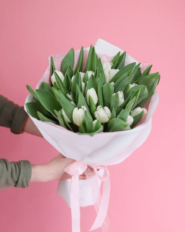 Un bouquet de 25 tulipes blanches