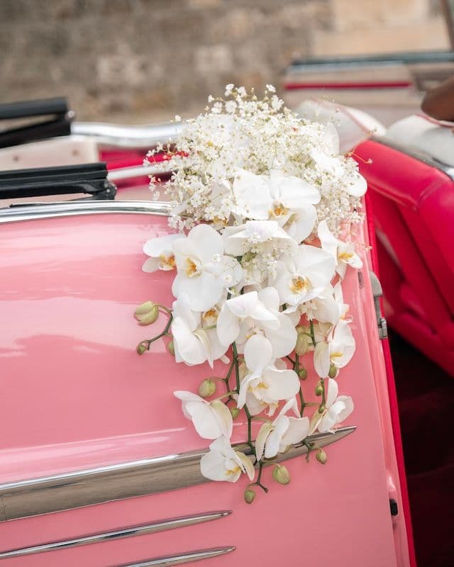 Bouquet de mariée cascade – Orchidées Phalaenopsis blanches & Gypsophile