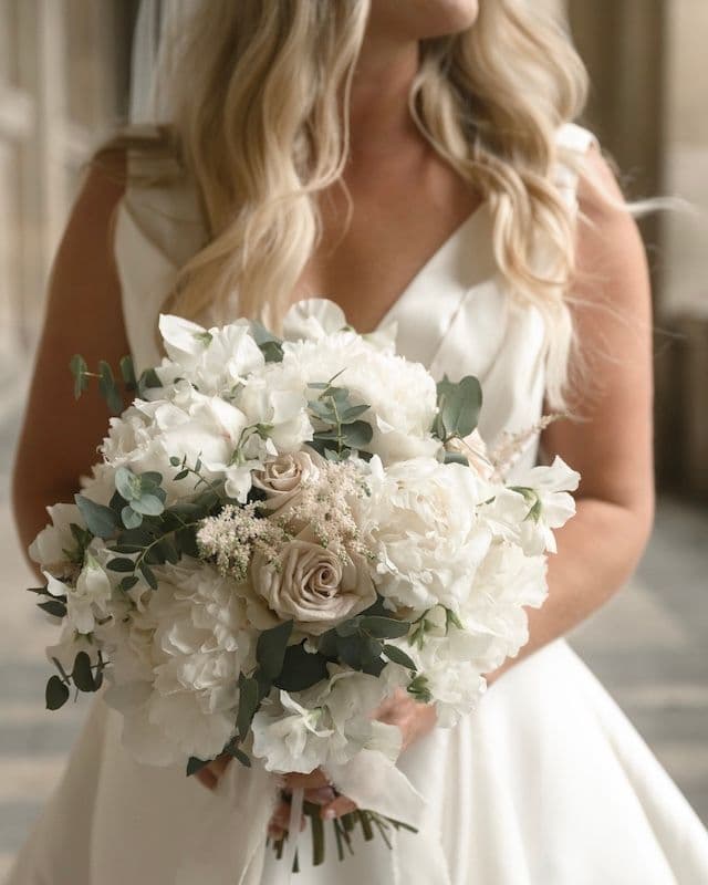 Bouquet Rond de Mariée & Boutonnière – Blanc & Blush