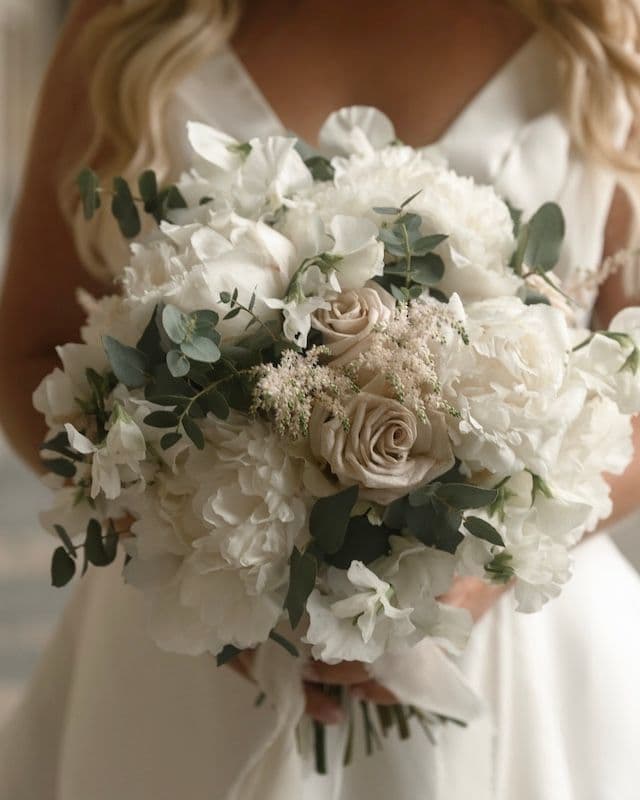 Bouquet Rond de Mariée & Boutonnière – Blanc & Blush