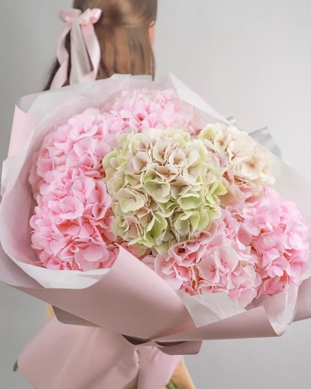 Bouquet de 7 hortensias roses