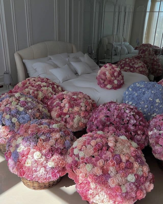 Décoration luxe rose et bleu chambre